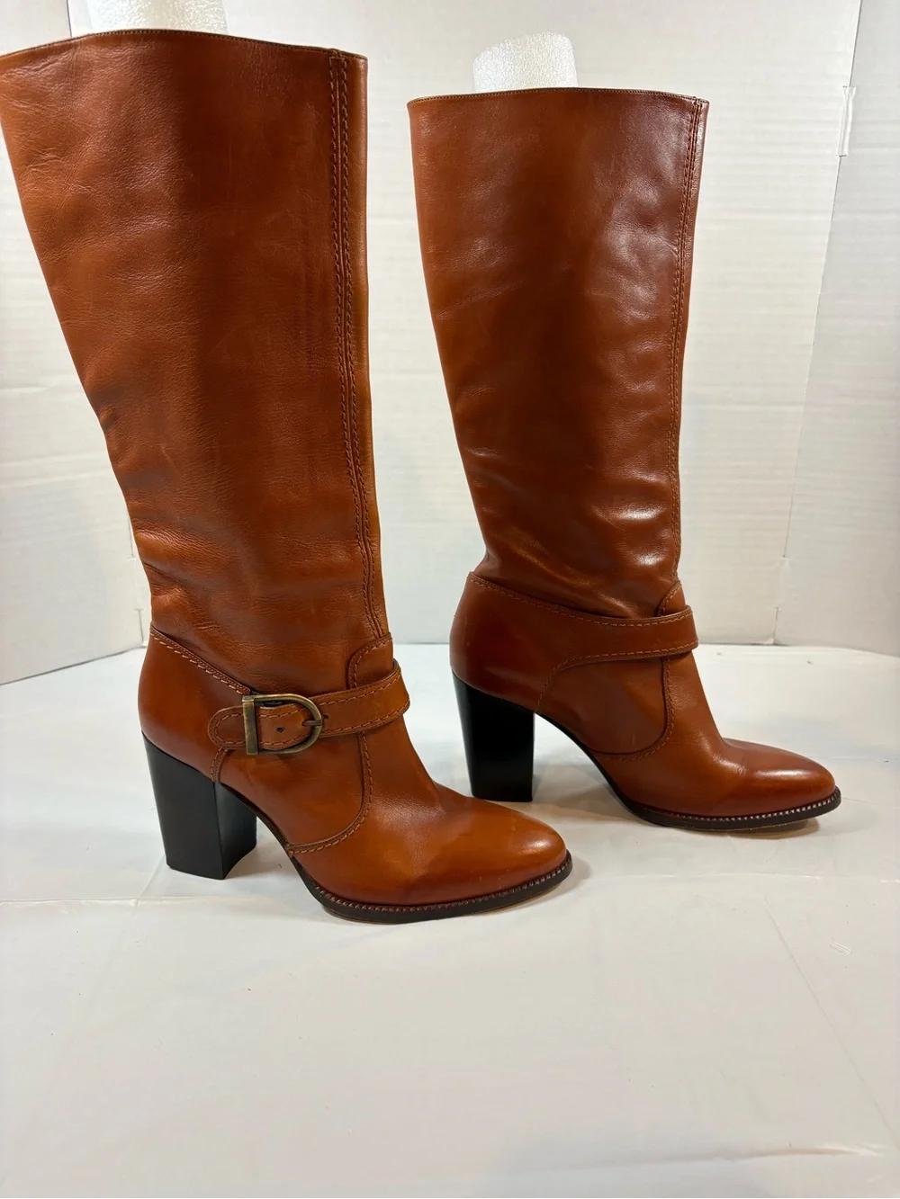 Vintage Robert Clergerie | Paris | 9.5B| Cognac Leather Knee High Boots| Buckle